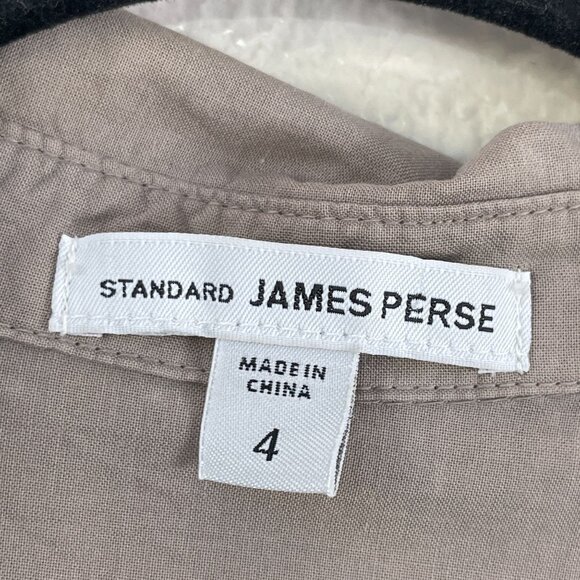 James Perse 4 Womens XL Button Up Side Panel Shirt 100% Pima Cotton Tan Blouse - Picture 3 of 9